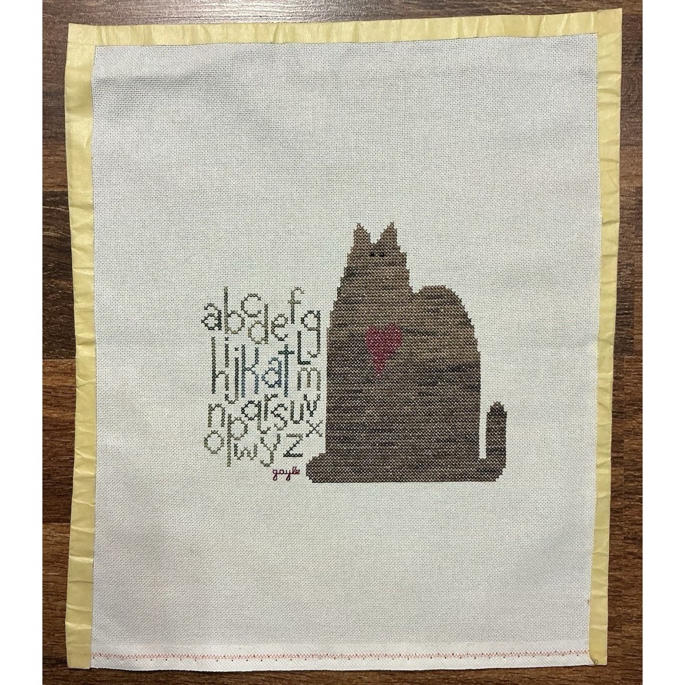 Handmade By Gayle SITTING CAT ABC'S Finished Cross Stitch 12" X 14"